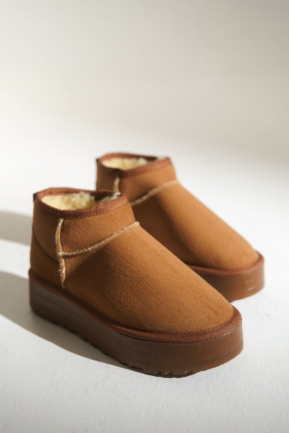 Taba Kadın Tüylü Bot Kışlık Yumuşak Rahat Slip On Yarım Bot