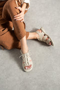 Bej Kadın Sandalet Bodrum Tarz Sandalet Ergonomik Rahat Stil