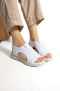 Beyaz Kadın Sandalet Rahat Ergonomik Yürüyüş Sandaleti Medikal Sandalet