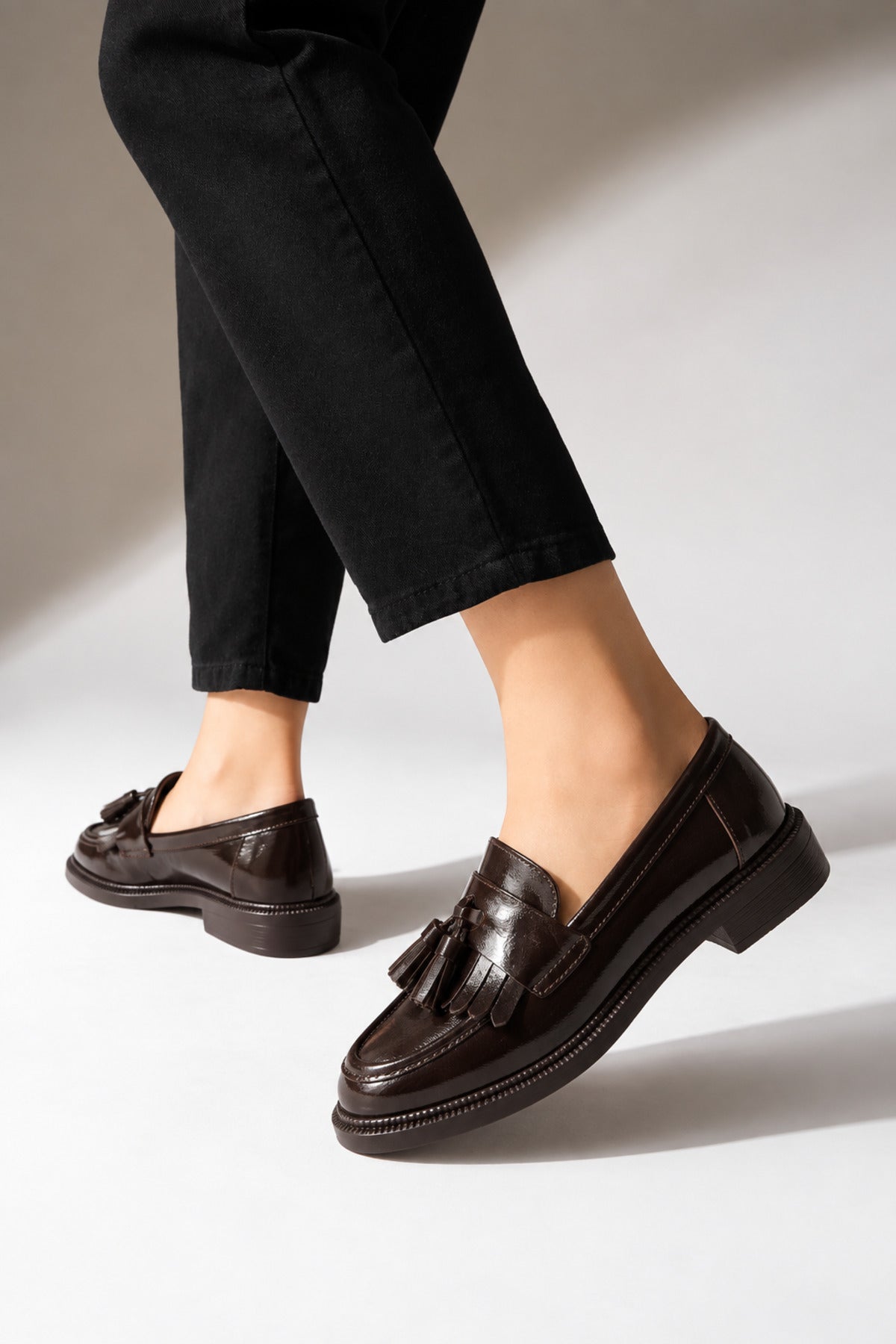 Kahverengi Rugan Kadın Günlük Rahat Ergonomik Mary Jane Ayakkabı Rahat Mokasen Kampüs,Ofis, Okul,Kolej Loafer