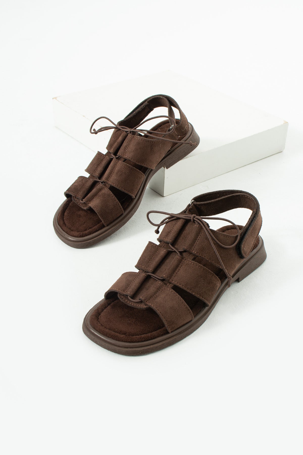 Kahverengi Süet Kadın Sandalet İpli Bodrum Tarz Sandalet Ergonomik Rahat Stil