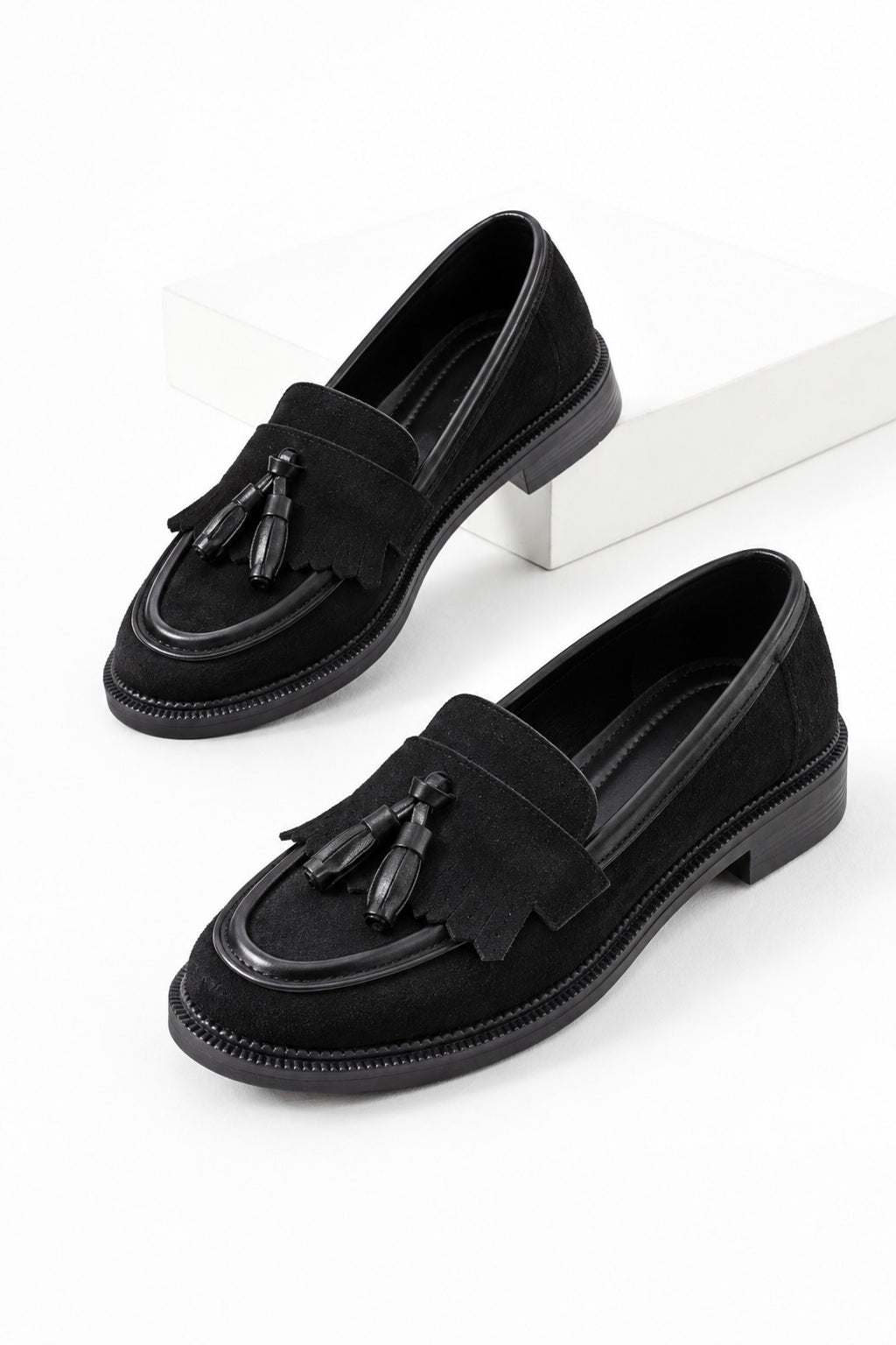 Siyah Süet Kadın Günlük Rahat Ergonomik Mary Jane Ayakkabı Comfort Yumuşak Taban Ofis, Kampüs Tarz Loafer