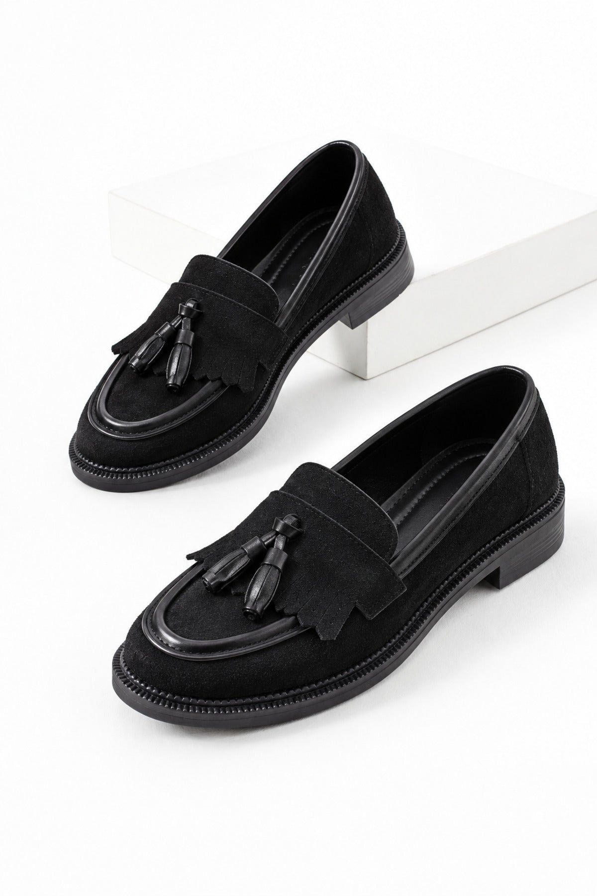 Siyah Süet Kadın Günlük Rahat Ergonomik Mary Jane Ayakkabı Comfort Yumuşak Taban Ofis, Kampüs Tarz Loafer