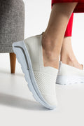 Beyaz Triko Rahat Spor Ayakkabı Comfort Yumuşak Tabanlı Snekaer (4,5CM)