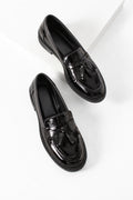 Siyah Rugan Kadın Günlük Rahat Ergonomik Mary Jane Ayakkabı Casual Günlük Mokasen Loafer Ofis, Kampüs Tarz Lofer