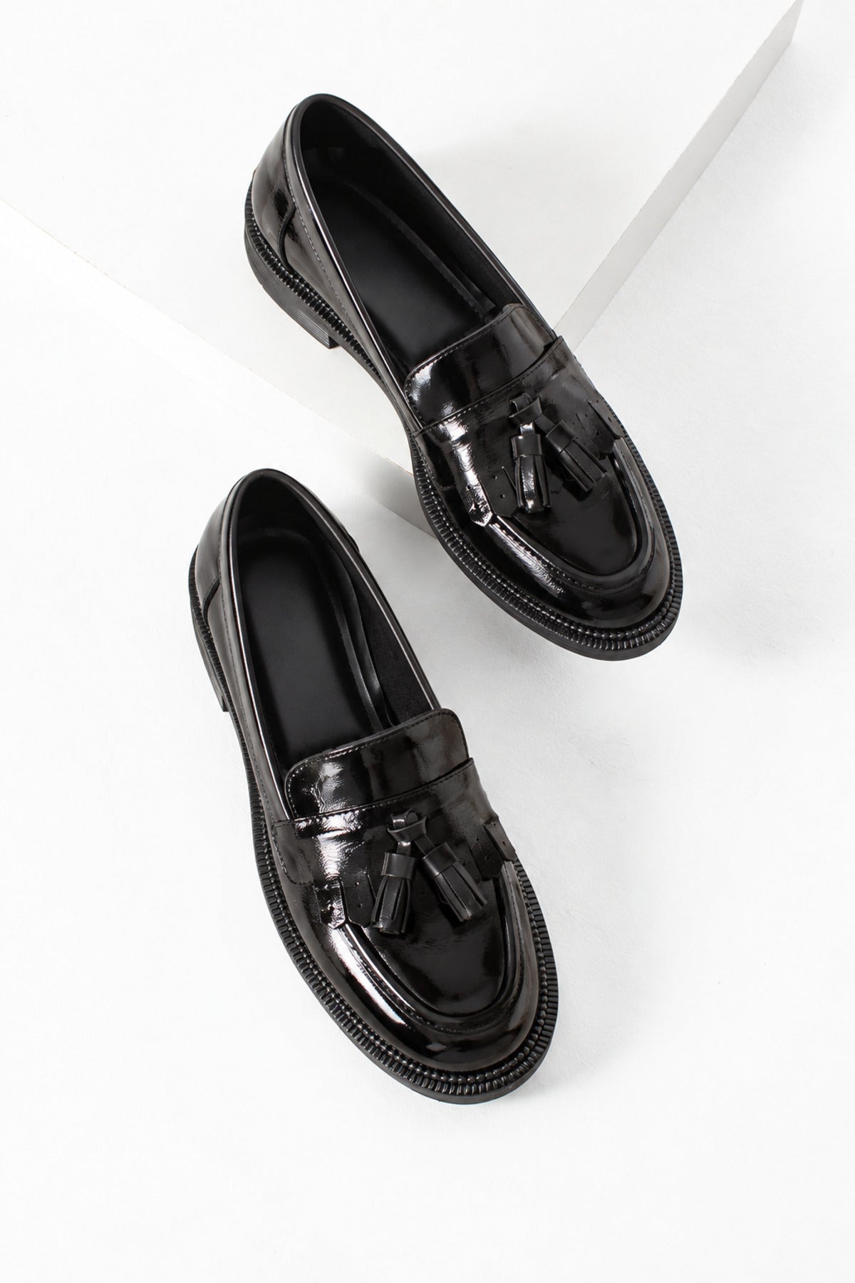 Siyah Rugan Kadın Günlük Rahat Ergonomik Mary Jane Ayakkabı Casual Günlük Mokasen Loafer Ofis, Kampüs Tarz Lofer