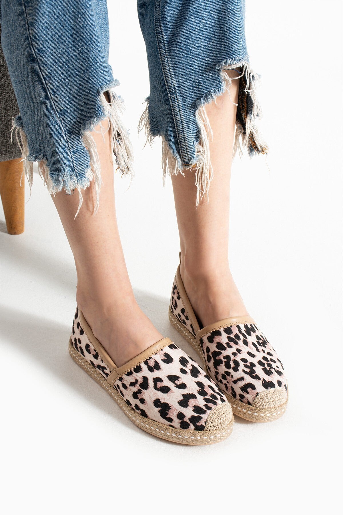 Leopar Kadın Hasır Taban Espadril Rahat ve Ergonomik Ayakkabı