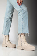 Design Bağcıklı Bot Kadın | Kalın Taban | Dekoratif Fermuarlı | Lüks Combat Bootie