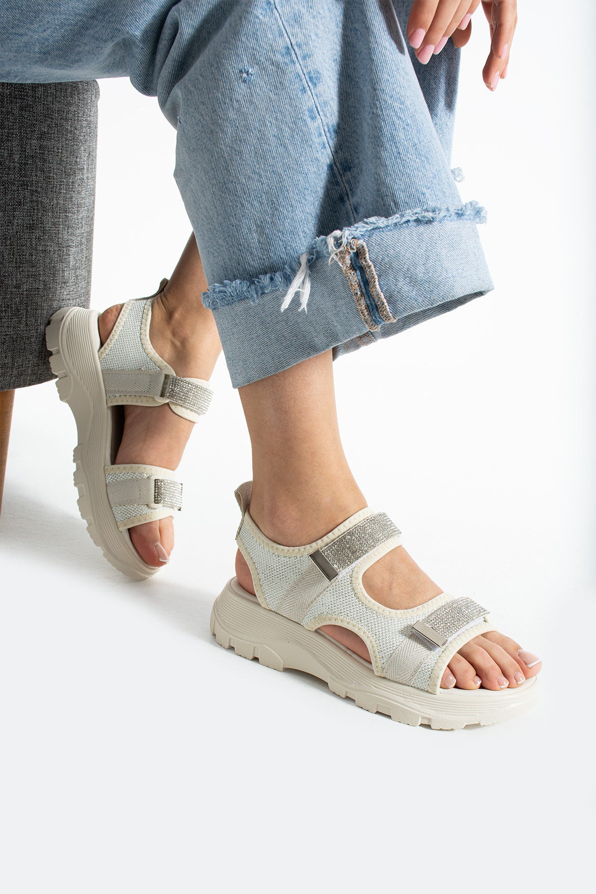 Bej Kadın Rahat Anatomik Comfort Ergonomik Sandalet Outdoor Sandalet Ergonomik Yumuşak Taban