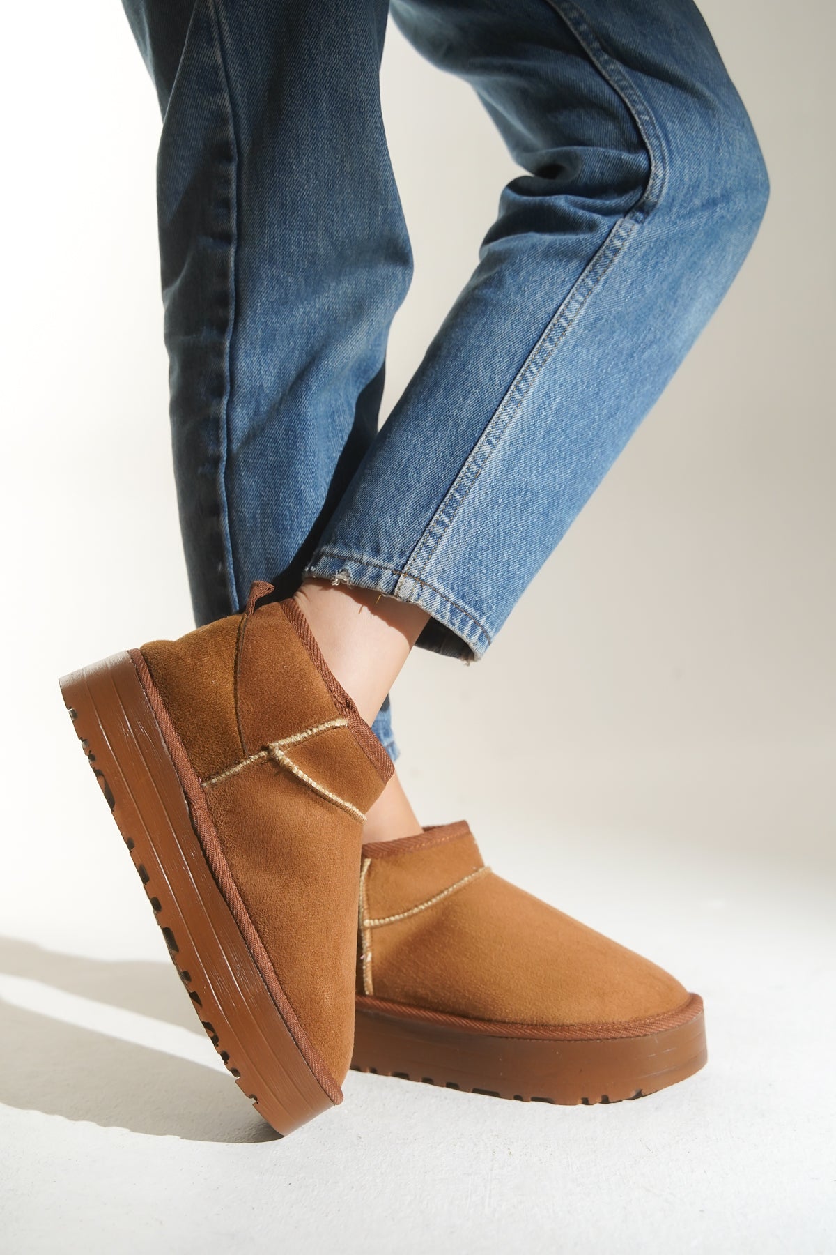 Taba Kadın Tüylü Bot Kışlık Yumuşak Rahat Slip On Yarım Bot