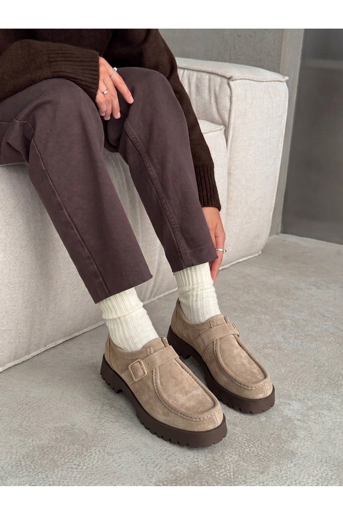 Vizon Süet Ayakkabı Loafer Makosen Casual Ergonomik Rahat Yumuşak Taban Maskulen Ayakkabı Kemerli Mokasen