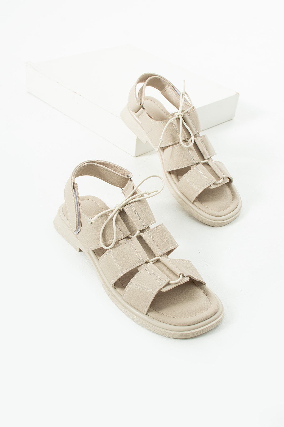 Bej Kadın Sandalet Bodrum Tarz Sandalet Ergonomik Rahat Stil