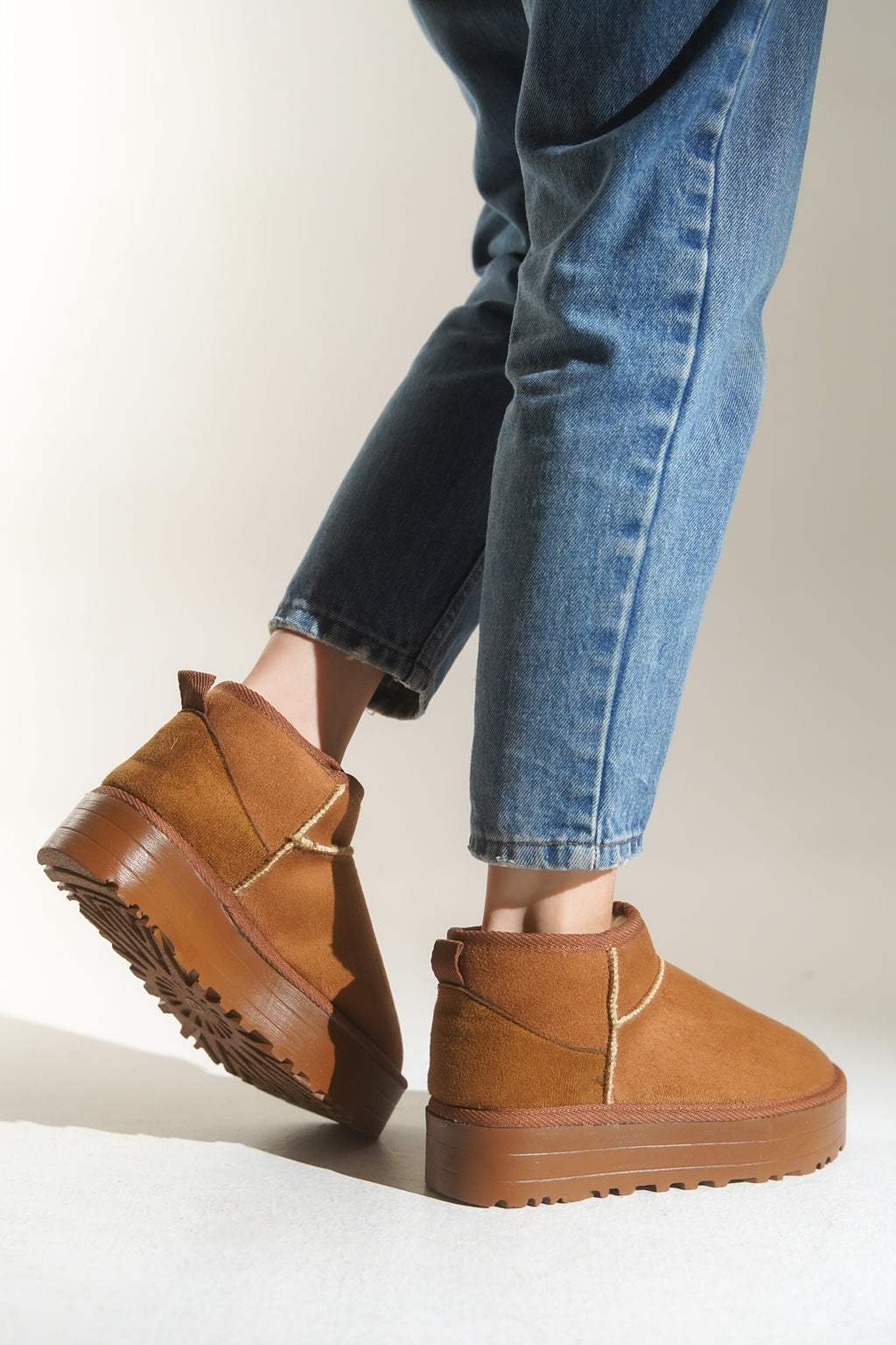 Taba Kadın Tüylü Bot Kışlık Yumuşak Rahat Slip On Yarım Bot