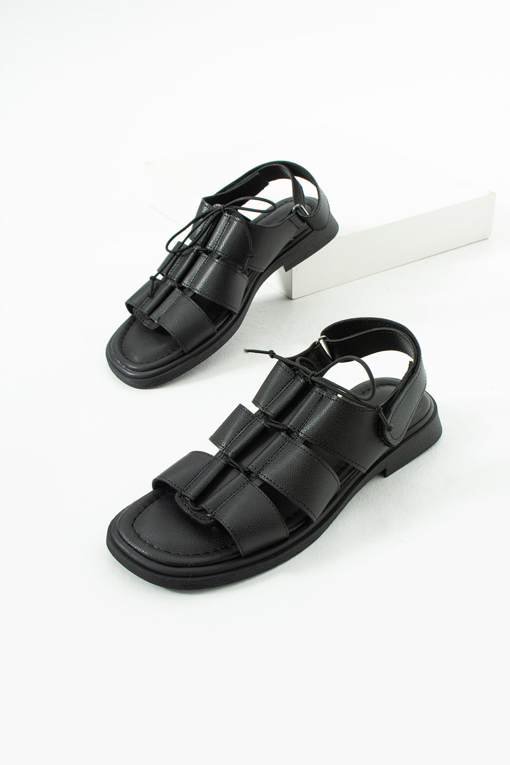 Siyah Kadın Sandalet İpli Bodrum Tarz Sandalet Ergonomik Rahat Stil