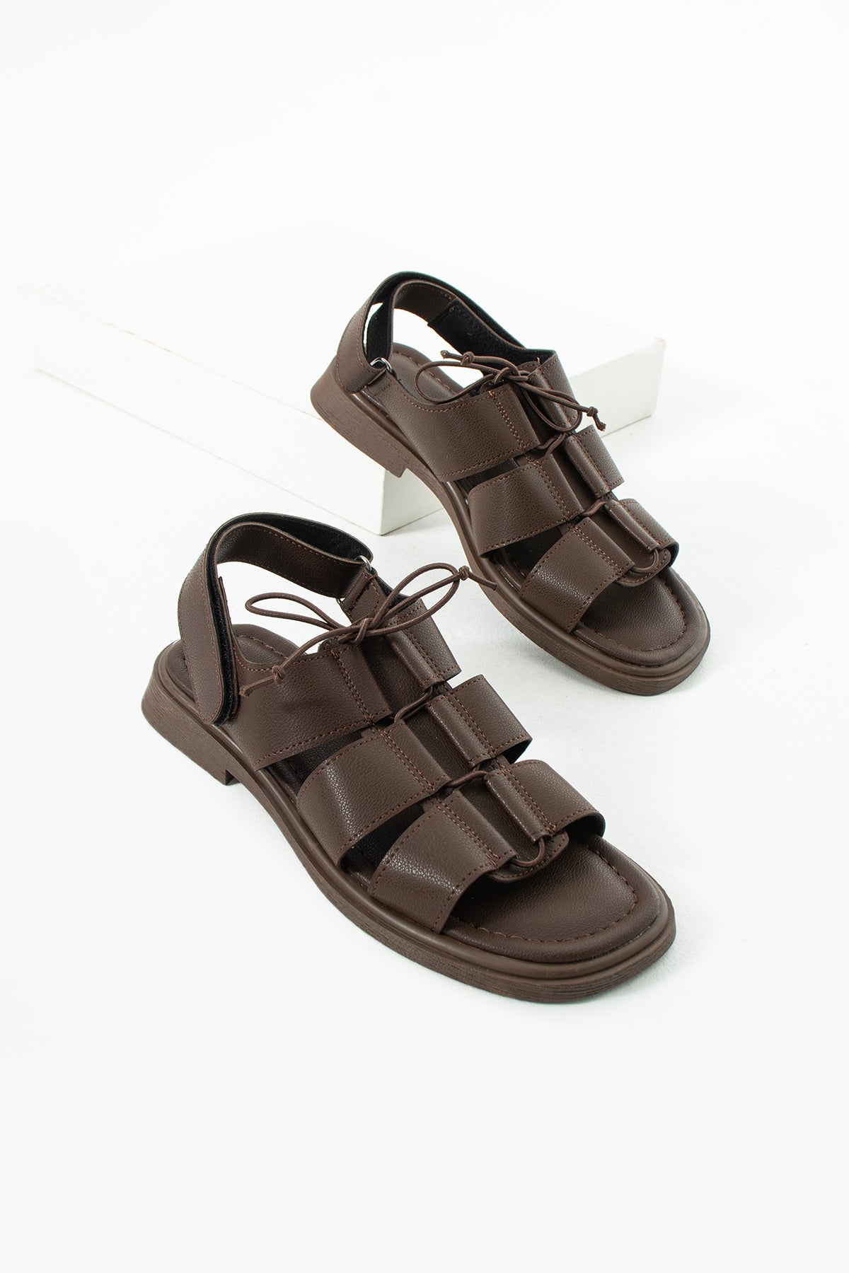 Kahverengi Kadın Sandalet İpli Bodrum Tarz Sandalet Ergonomik Rahat Stil