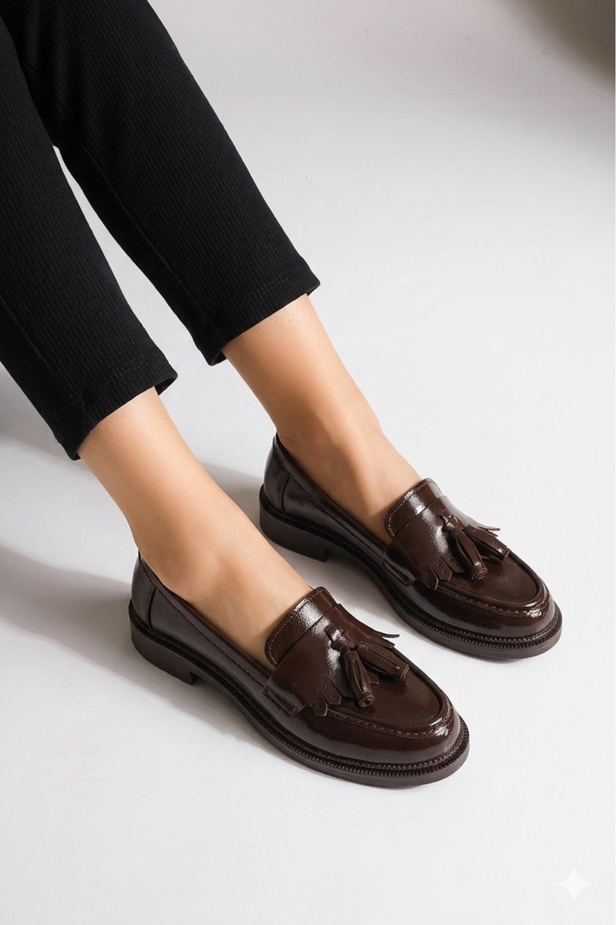 Kahverengi Rugan Kadın Günlük Rahat Ergonomik Mary Jane Ayakkabı Rahat Mokasen Kampüs,Ofis, Okul,Kolej Loafer