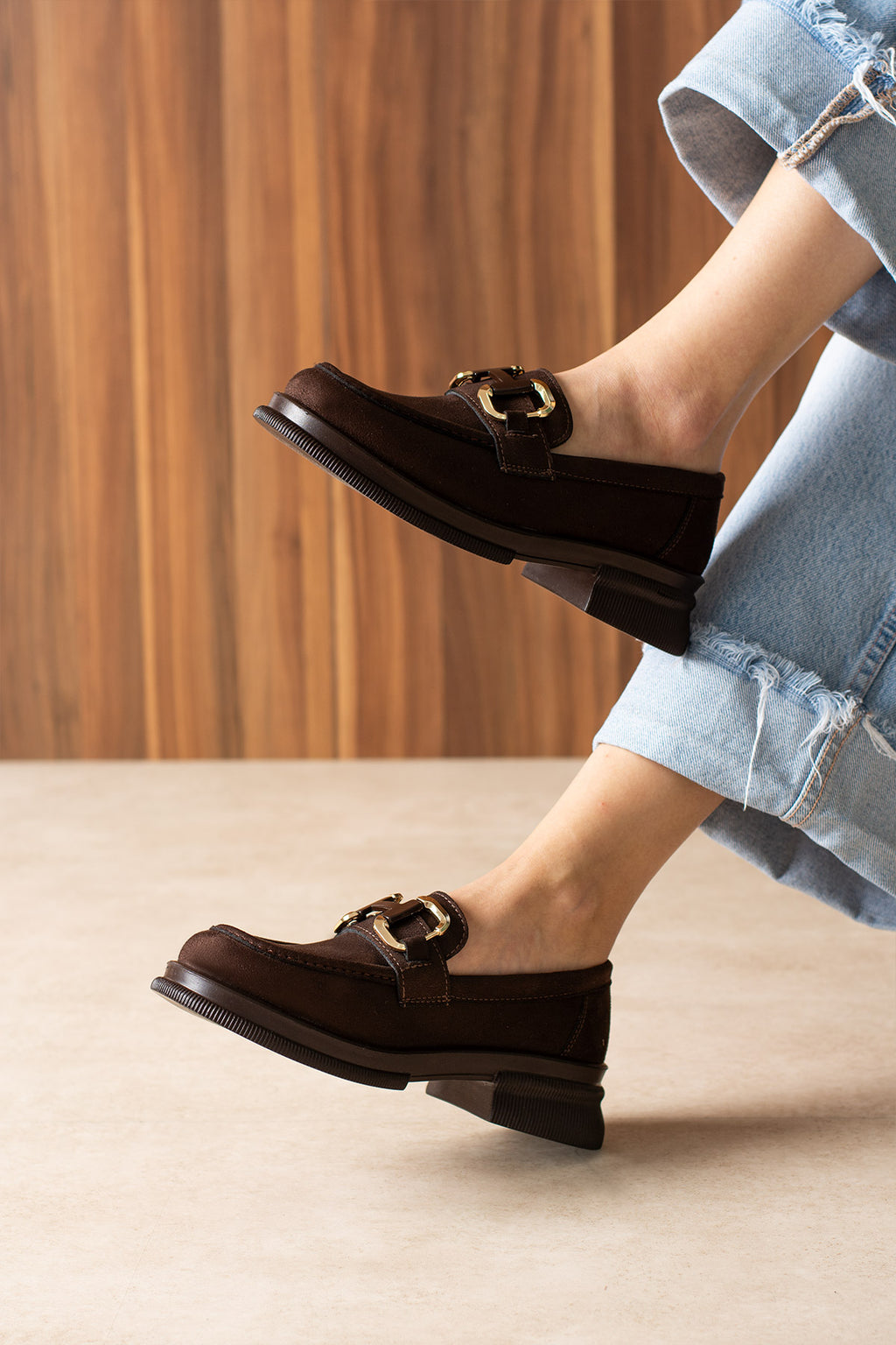 H Toka Detaylı Kahverengi Süet Kadın Loafer