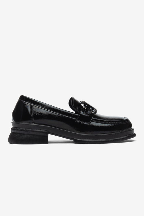 El Yapımı Siyah Kalın Tabanlı Kadın Loafer Ayakkabı
