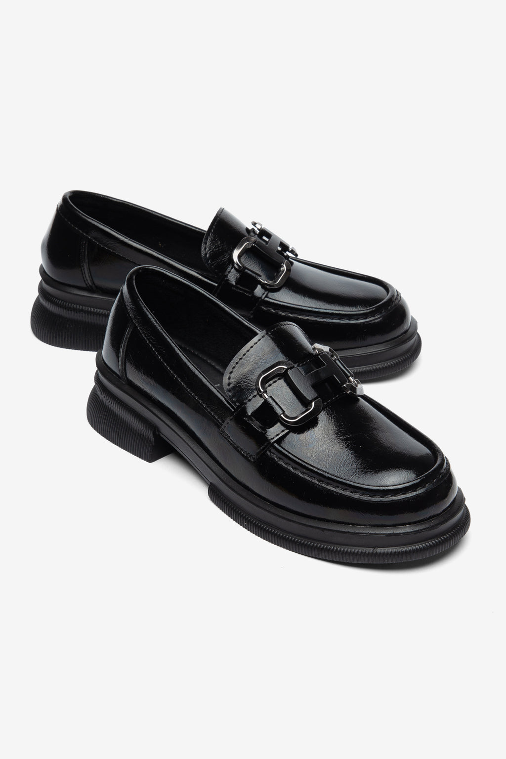 El Yapımı Siyah Kalın Tabanlı Kadın Loafer Ayakkabı