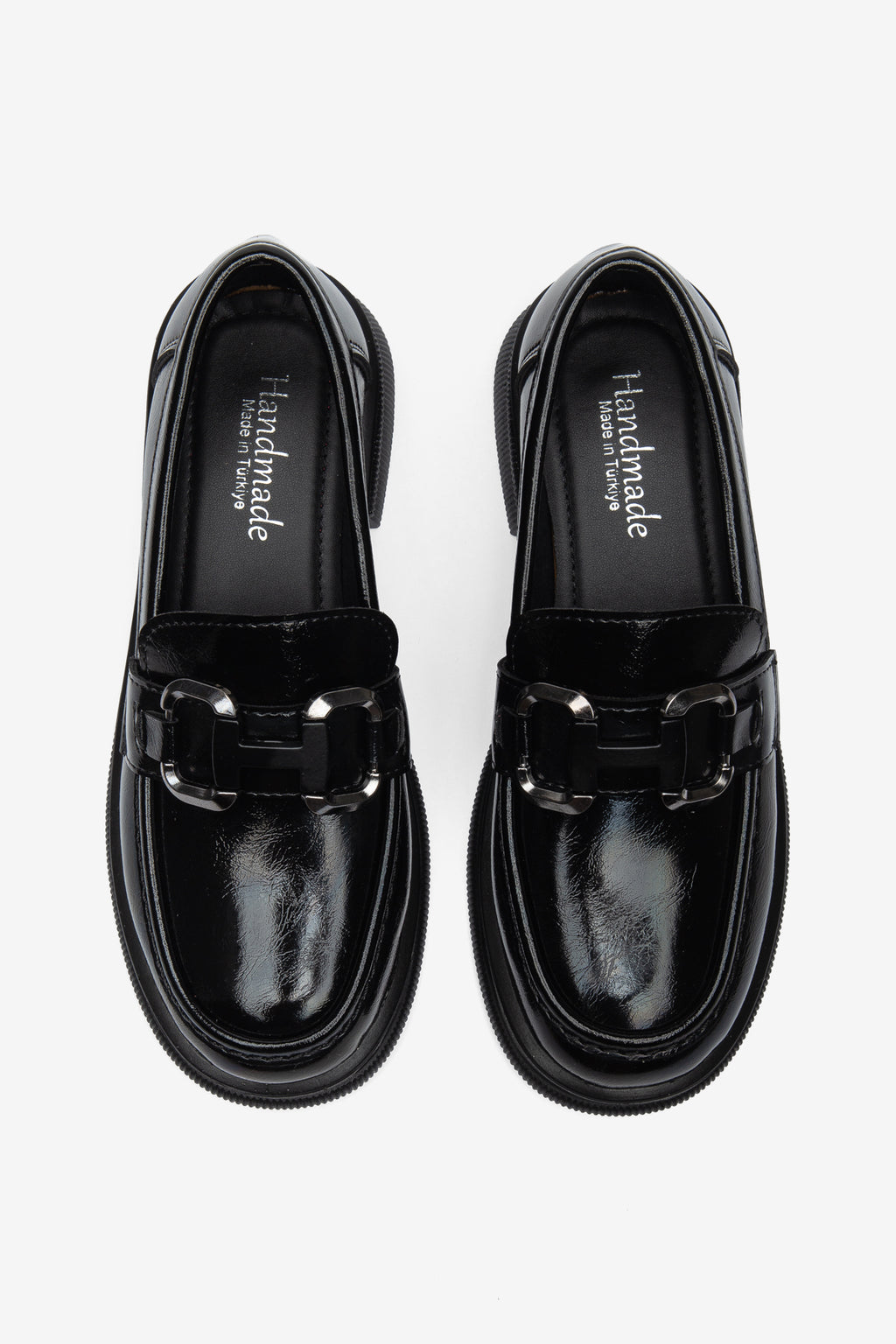 El Yapımı Siyah Kalın Tabanlı Kadın Loafer Ayakkabı
