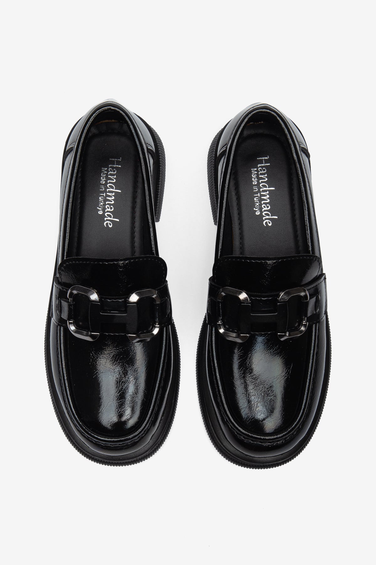 El Yapımı Siyah Kalın Tabanlı Kadın Loafer Ayakkabı