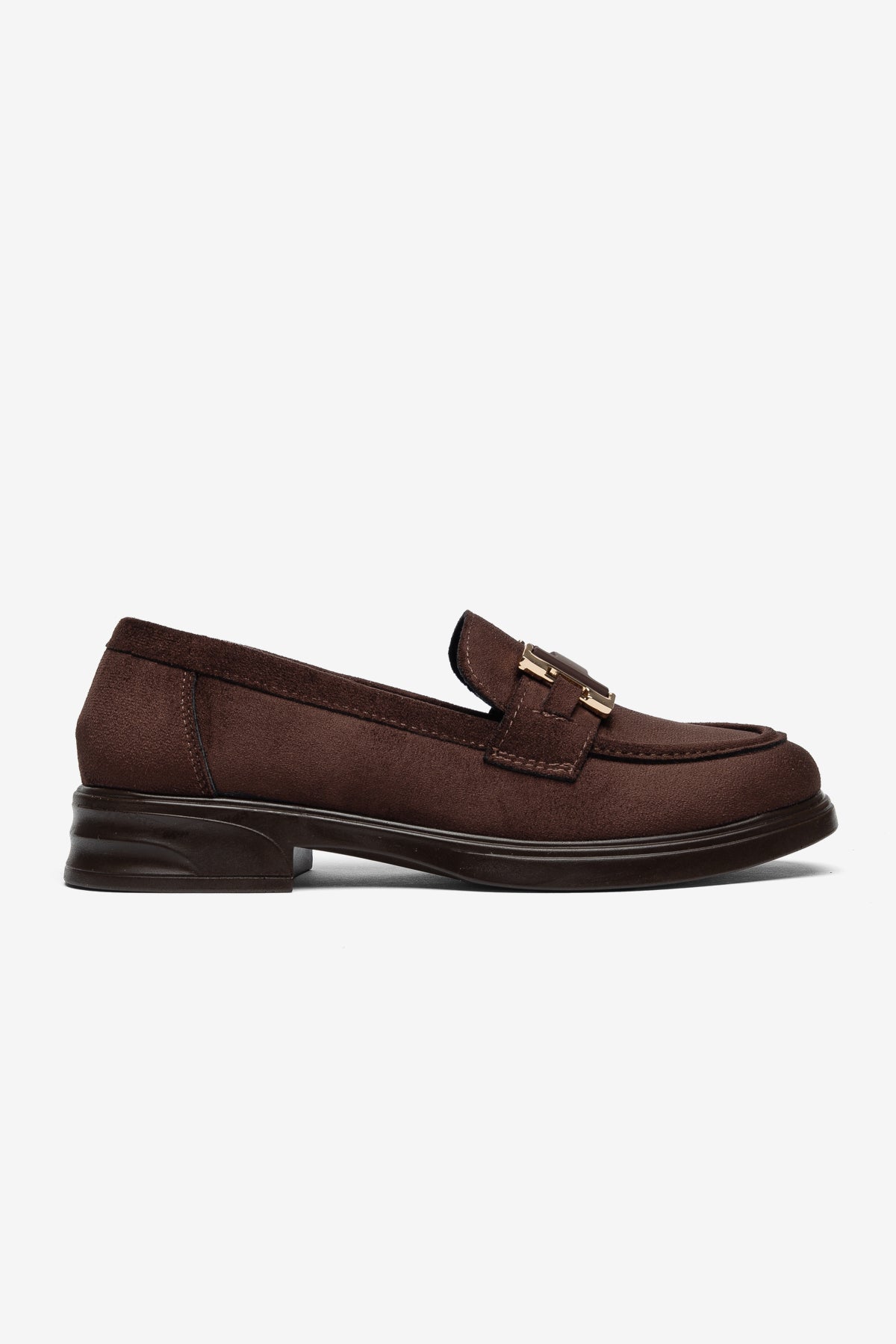 El Yapımı Kahverengi Süet Kadın Loafer - Klasik Tokalı Günlük Ayakkabı